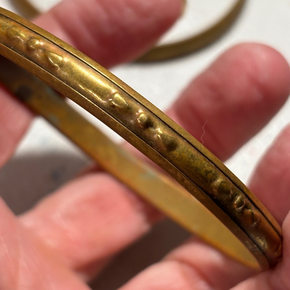 Vintage Brass Embossed Dot Pattern Oxidized Bangle Bracelet